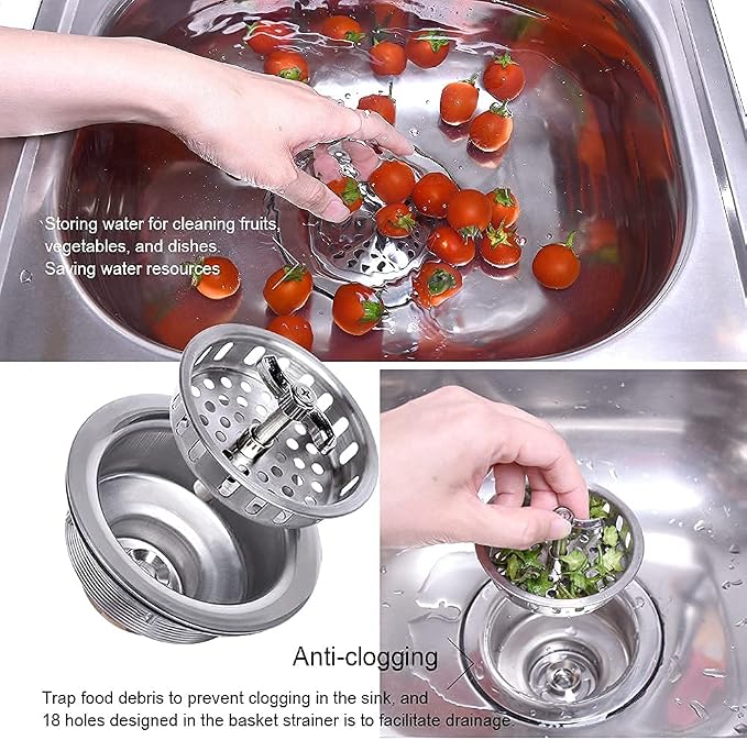 304 Stainless Steel Kitchen Sink Twist Lock Basket Drain Assembly W/Brass - Image 6