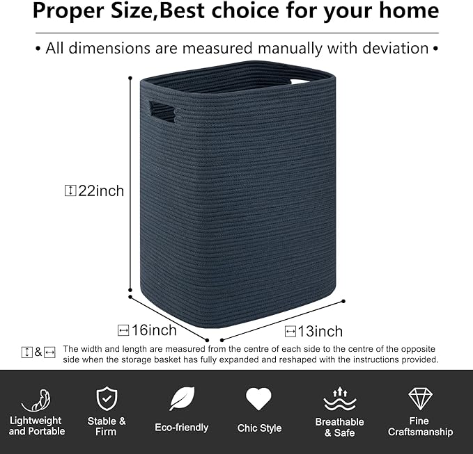 OIAHOMY Laundry Hamper, Laundry Basket，Rectangle Cotton Large Blanket Storage - Image 3