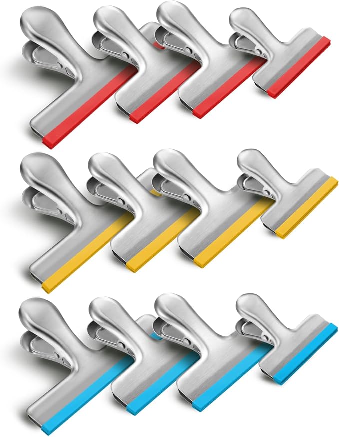 HOUSE AGAIN 12 Pack 3 Sizes Stainless Steel Chip Bag Clips Covered by HOUSEAGAIN