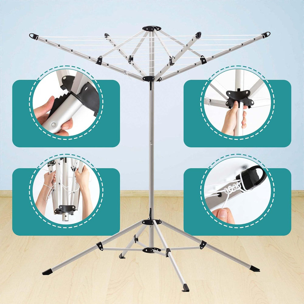 JS HANGER Portable Umbrella Clothesline, 65 Ft of Hanging Space, Pre-Strung w...