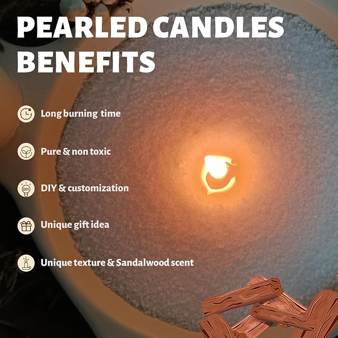 Sandalwood Scented White Pearled Candle 18oz Luxury Sand Candle Granulated Wax - Image 2