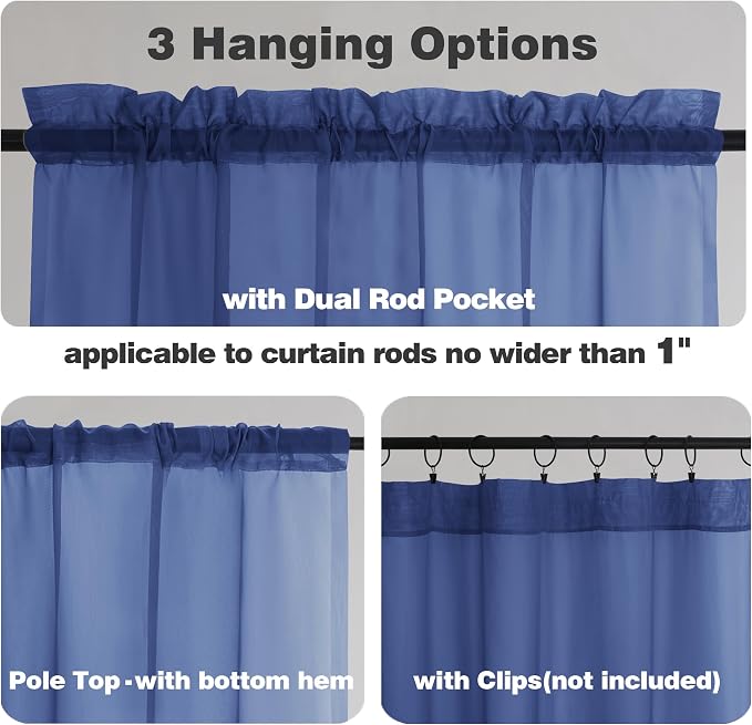 Chyhomenyc Royal Blue Sheer Curtains, 84 Inch Long 2 Panel Set, Rod Pocket - Image 5