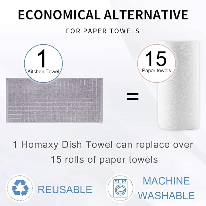 Homaxy 100% Cotton Terry Kitchen Towels, Checkered Designed, Soft and Super - Image 7