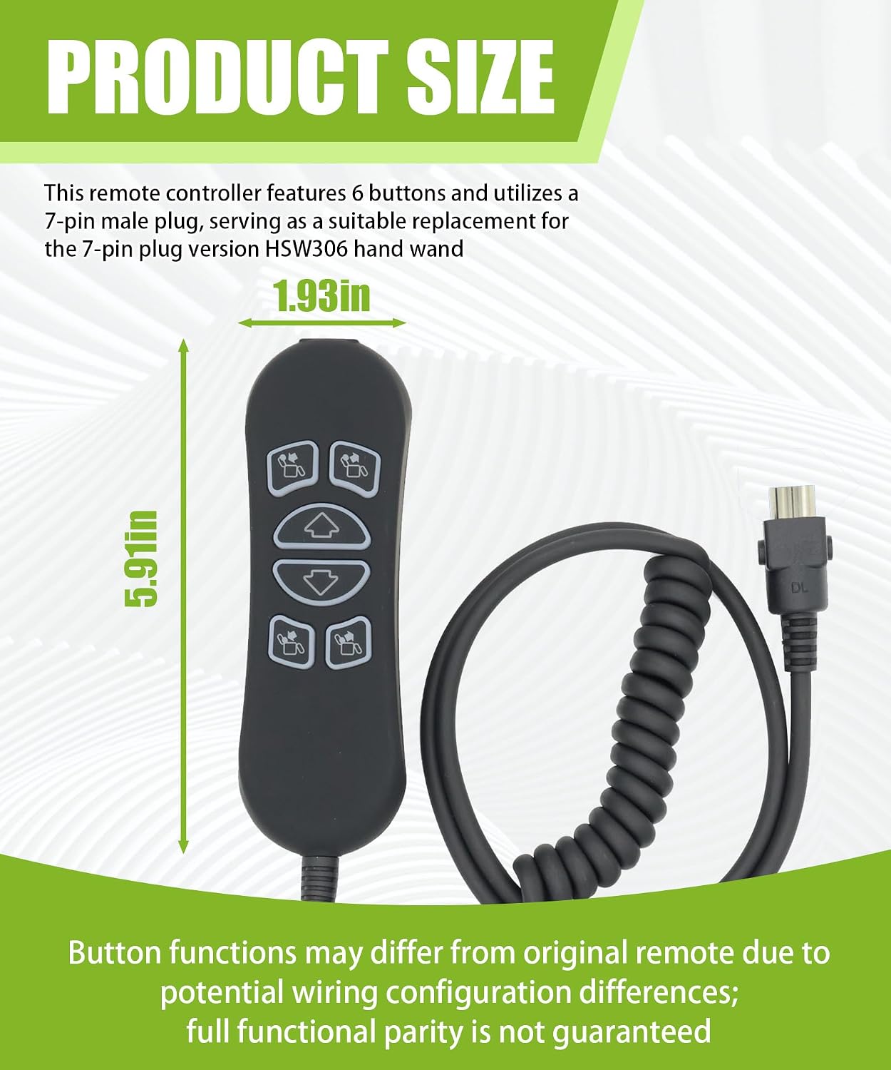 6 Button 7 Pin Lift Chair Remote Controller Replaces HHC HSW306 Hand Control for Power Recliner (Version A)