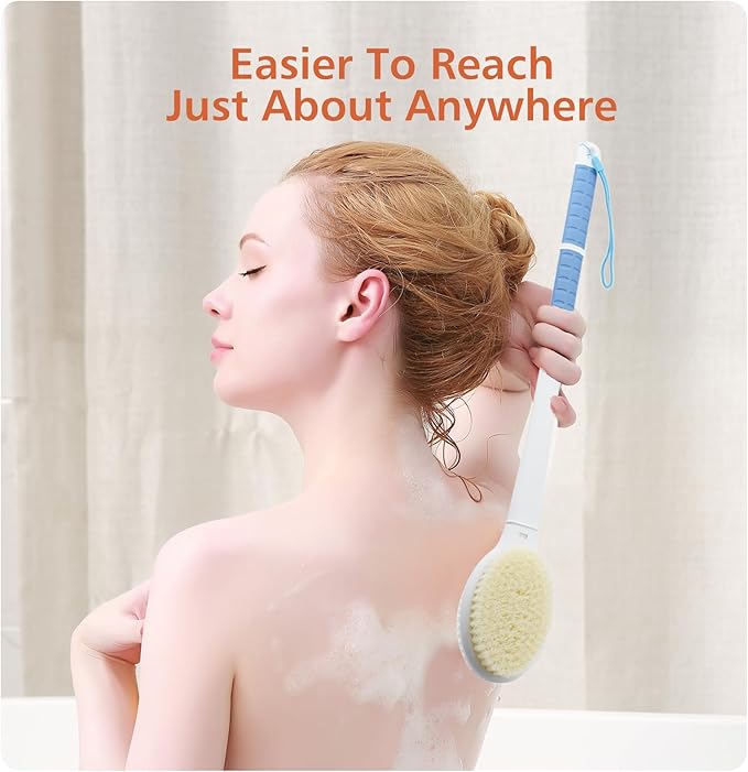 Shower Brush with Soft and Stiff Bristles, Long Handle Dual-Sided Back Scrubber - Image 6