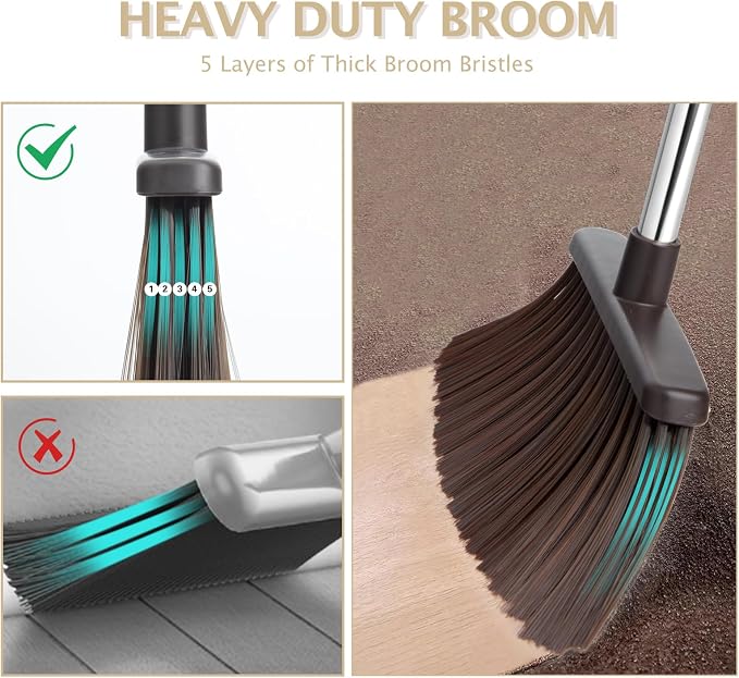 Broom and Dustpan Set with Long Handle, Heavy Dust Broom and Dustpan Combo - Image 3