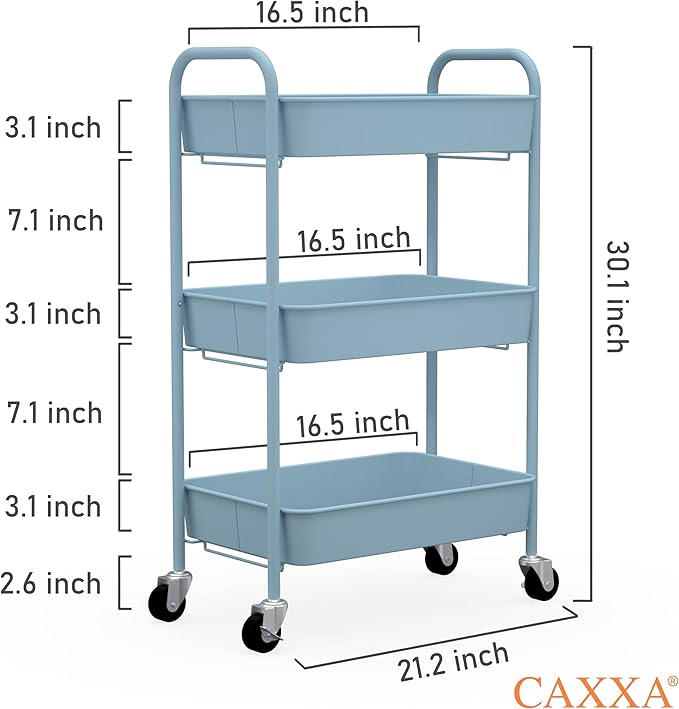 CAXXA 3-Tier Rolling Metal Storage Organizer - Image 2