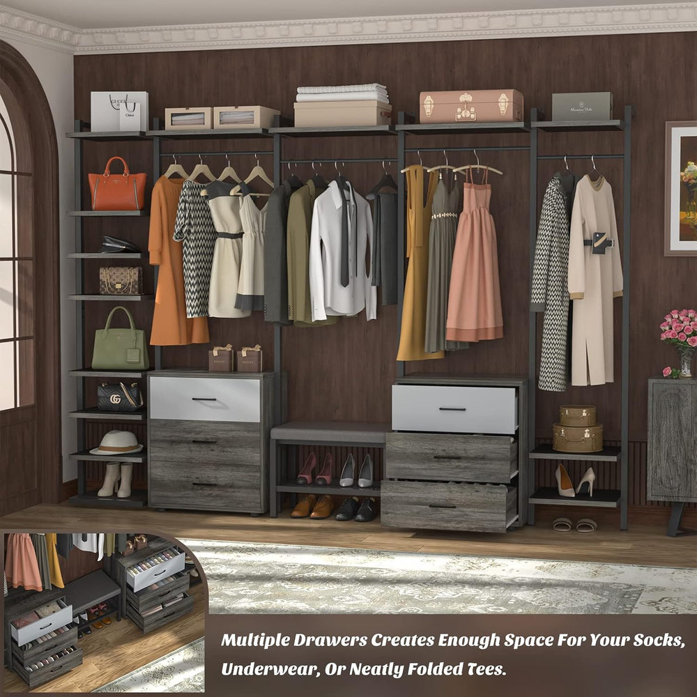 Aheaplus Wall Mounted Closet System, Closet Organizer with 6-Drawers & Rods