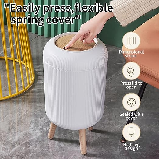 Trash Can With Lid for Bathroom, 2 Gallon/10 Liter Round Garbage Bin With Press - Image 2