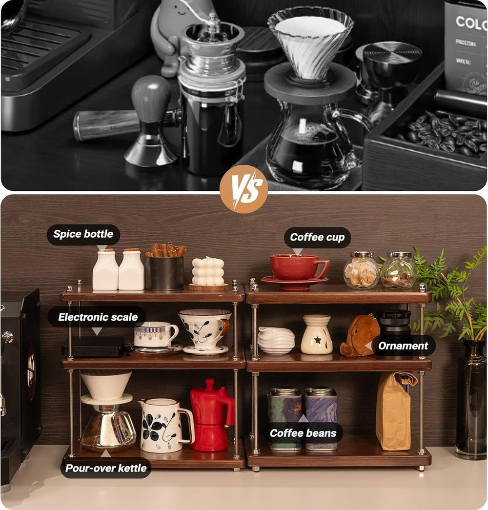 Solid Wood 3 Tier Coffee Bar/Matcha Station Organizer Shelf for Countertop