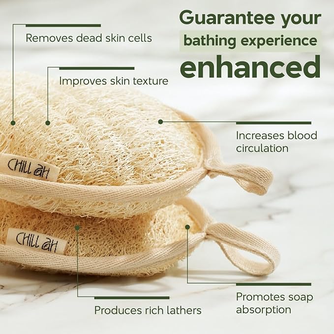 Chill Ah Green Glow All Natural Exfoliator Dual Sided Loofah Bath Sponge Set – - Image 4
