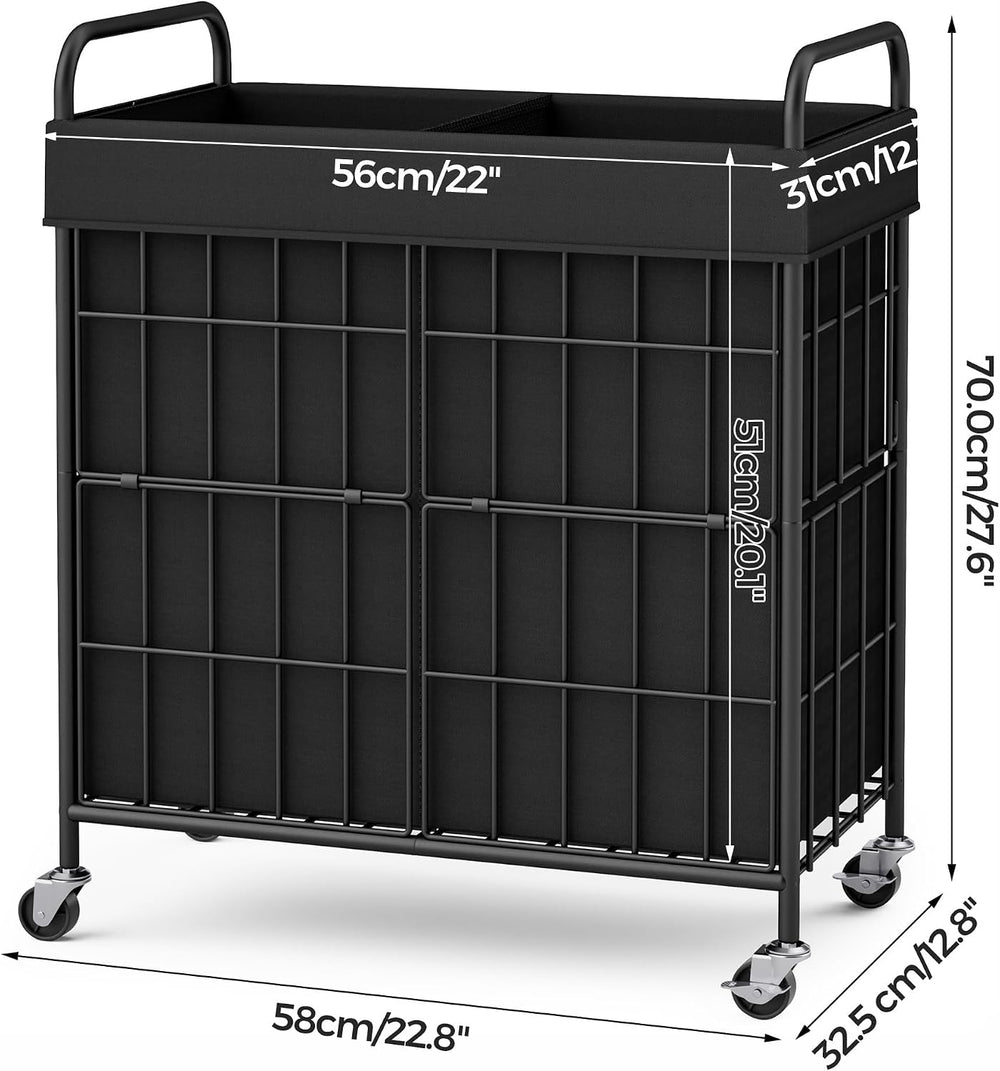 100L 2-Section Laundry Hamper with Wheels, Laundry Basket with Liner Bag