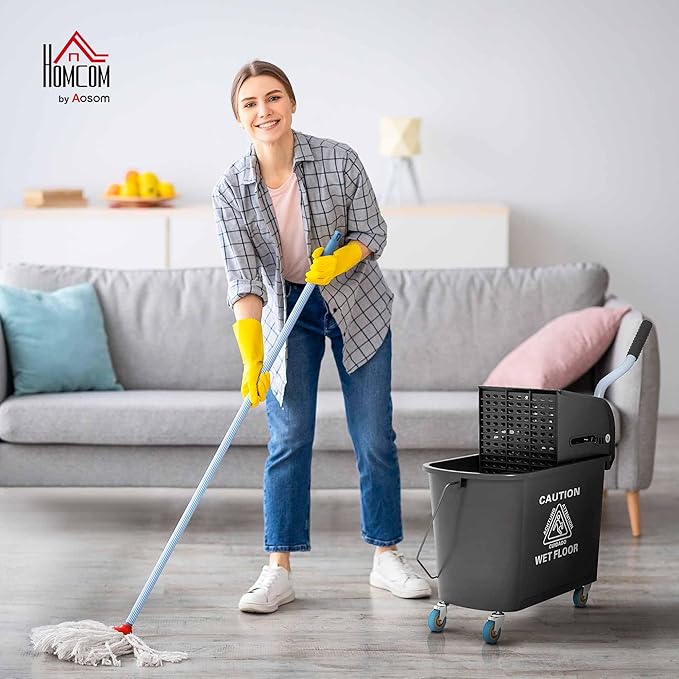 HOMCOM Compact Mop Bucket with Wringer on Wheels - Image 2