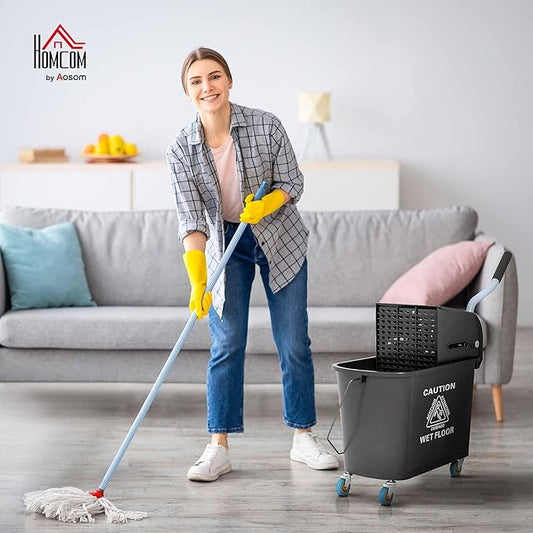 HOMCOM Compact Mop Bucket with Wringer on Wheels - Image 2