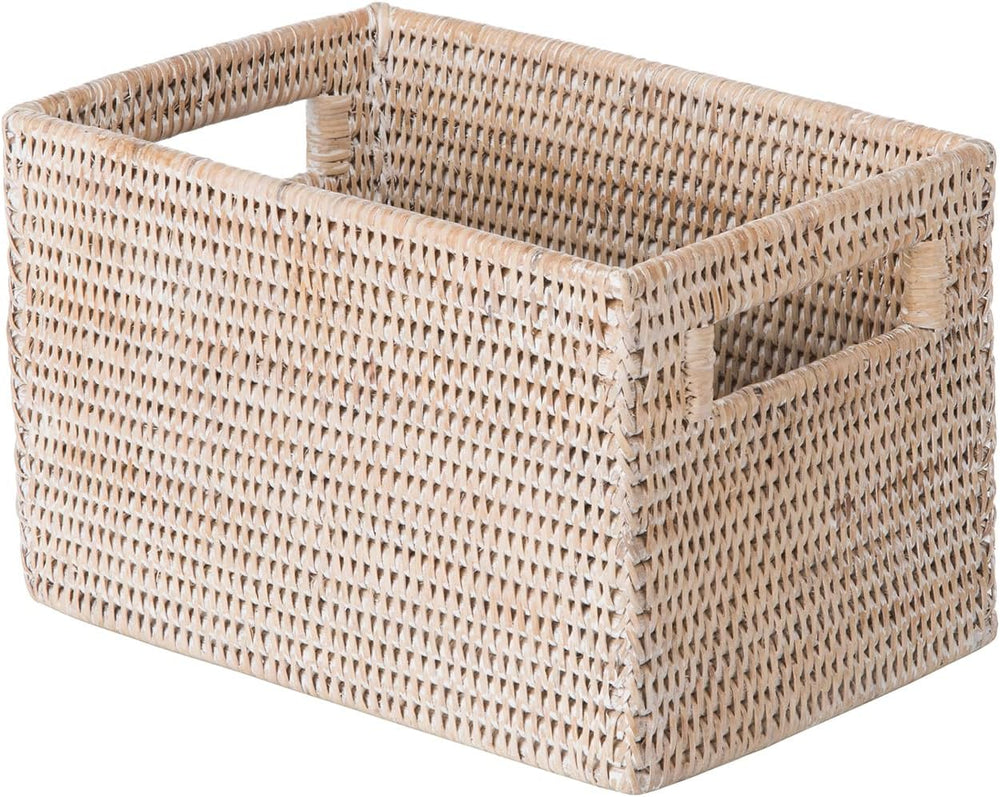 KOUBOO La Jolla Rattan Shelf Handles, Small, White-Wash Storage Basket