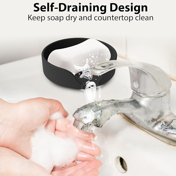 Self Draining Soap Dish, Silicone Suction Cup Soap Holder Tray Savers Container - Image 5