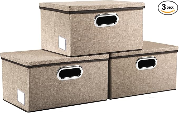 PRANDOM Storage Bins with Lids Jute Fabric Foldable Storage Boxes Organizer by Prandom