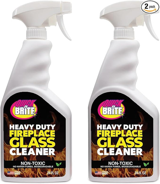 Quick N Brite Fireplace Glass Cleaner 24oz, Nonabrasive Cleaning Spray by QuickNBrite
