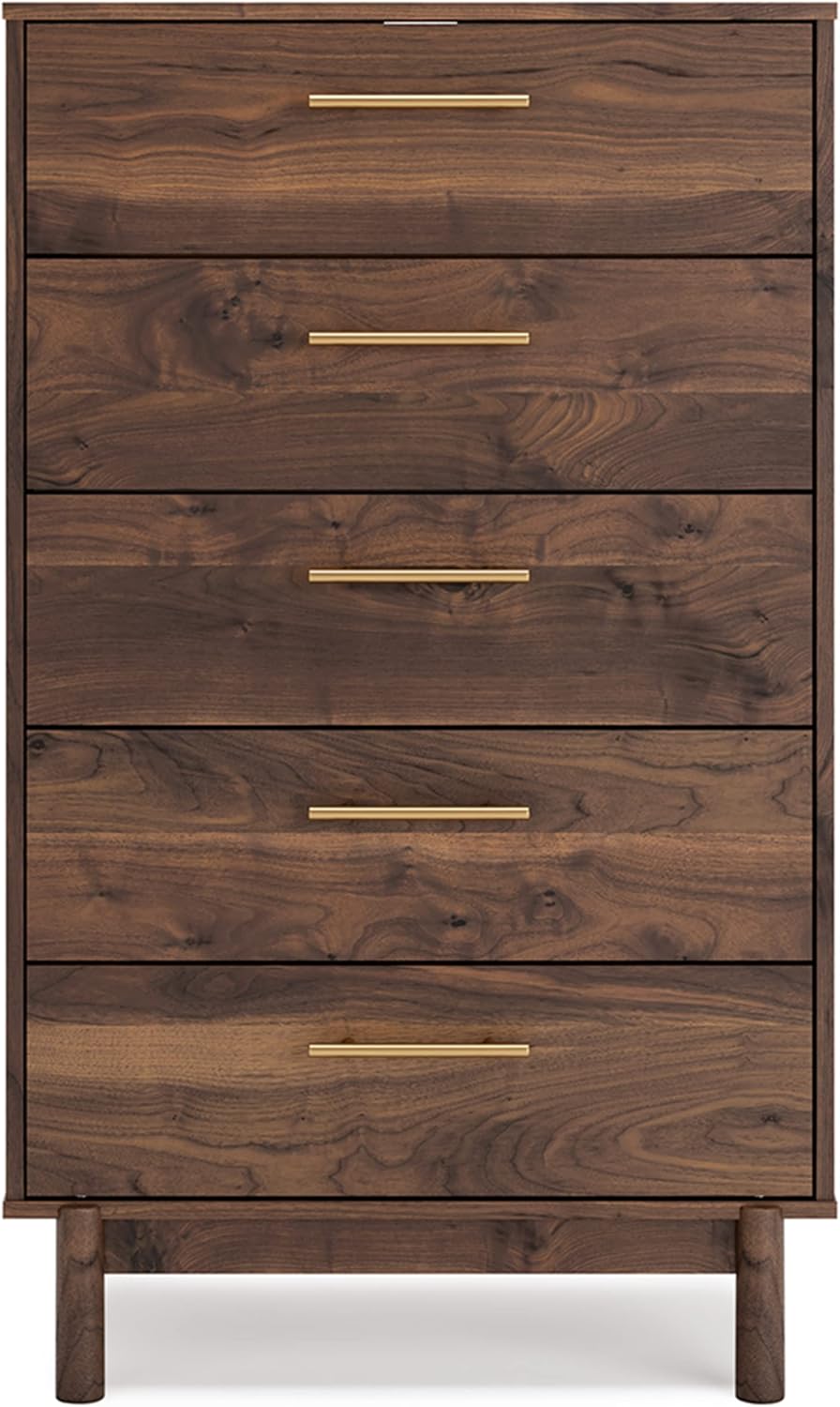 Signature Design by Ashley Tall 5 Drawer Chest, Mocha Walnut Dresser
