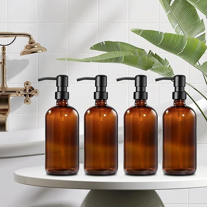 GMISUN Amber Glass Soap Dispenser, 4 Pack Bathroom Hand Soap Dispensers - Image 4