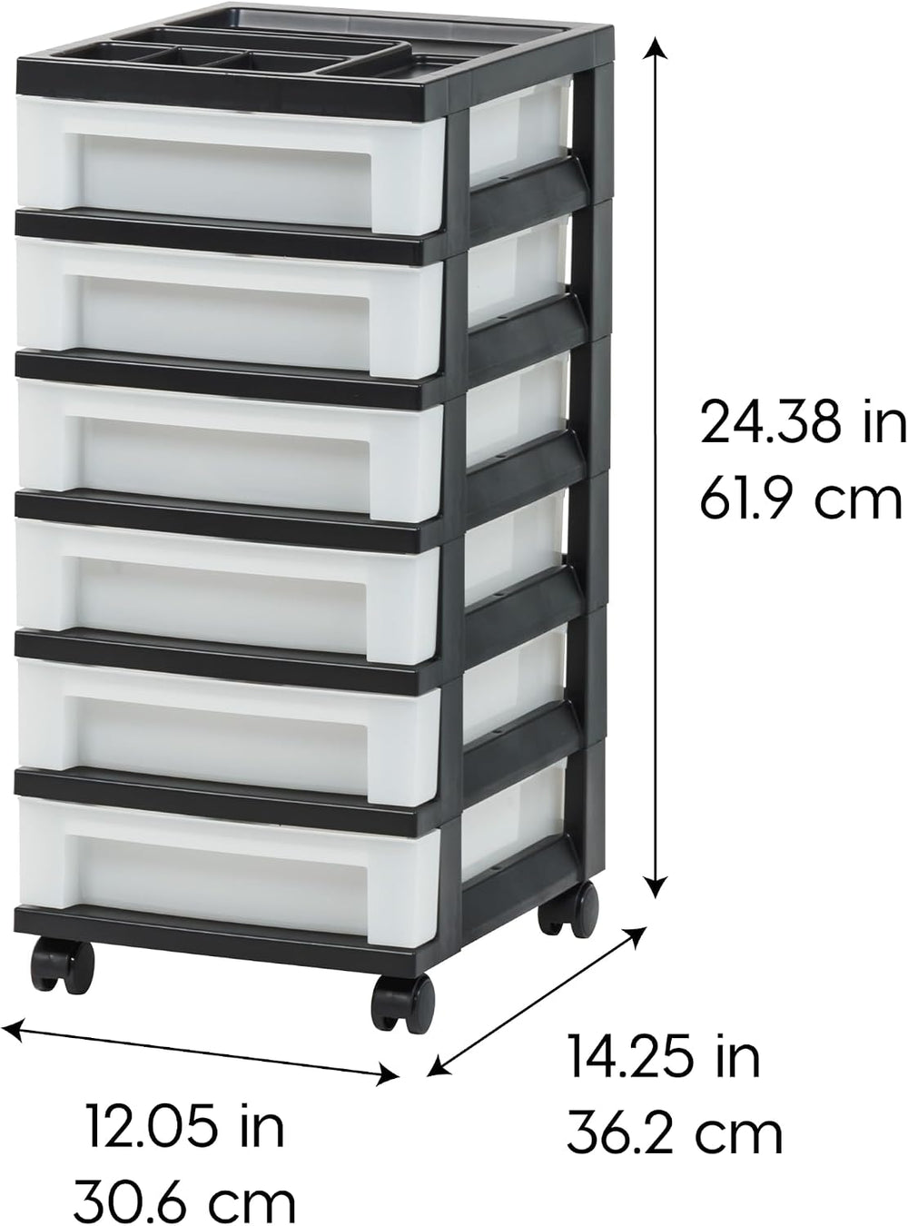 IRIS USA 6-Drawer Rolling Storage Cart with Organizer Top, Black/Pearl
