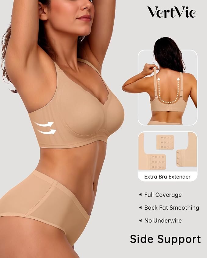 Vertvie Womens Seamless Bras No Underwire Supportive Wireless Push Up Full - Image 3