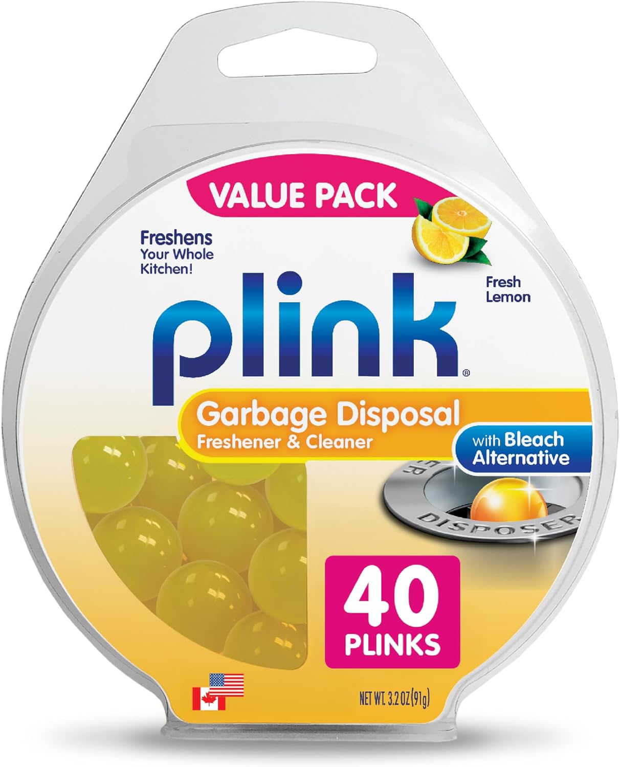 Plink Garbage Disposal Cleaner & Deodorizer, Lemon Freshener, 40 Count | Easy Capsules Clean and Deodorize Garbage Disposals; Regular Use Helps Prevent Food Odors and Grime Buildup, Made in USA