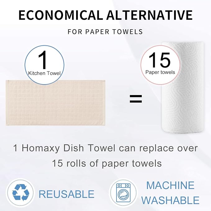 Homaxy 100% Cotton Terry Kitchen Towels, Checkered Designed, Soft and Super - Image 6