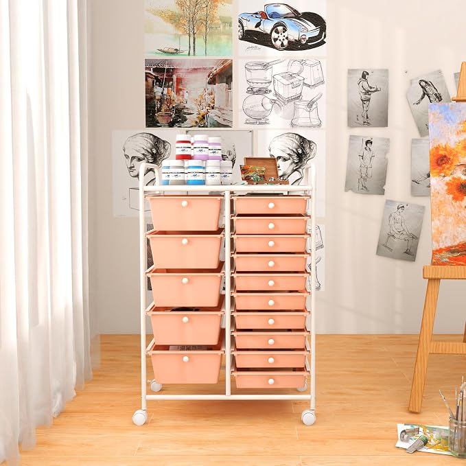 GOFLAME 15-Drawer Rolling Storage Cart, Utility Cart