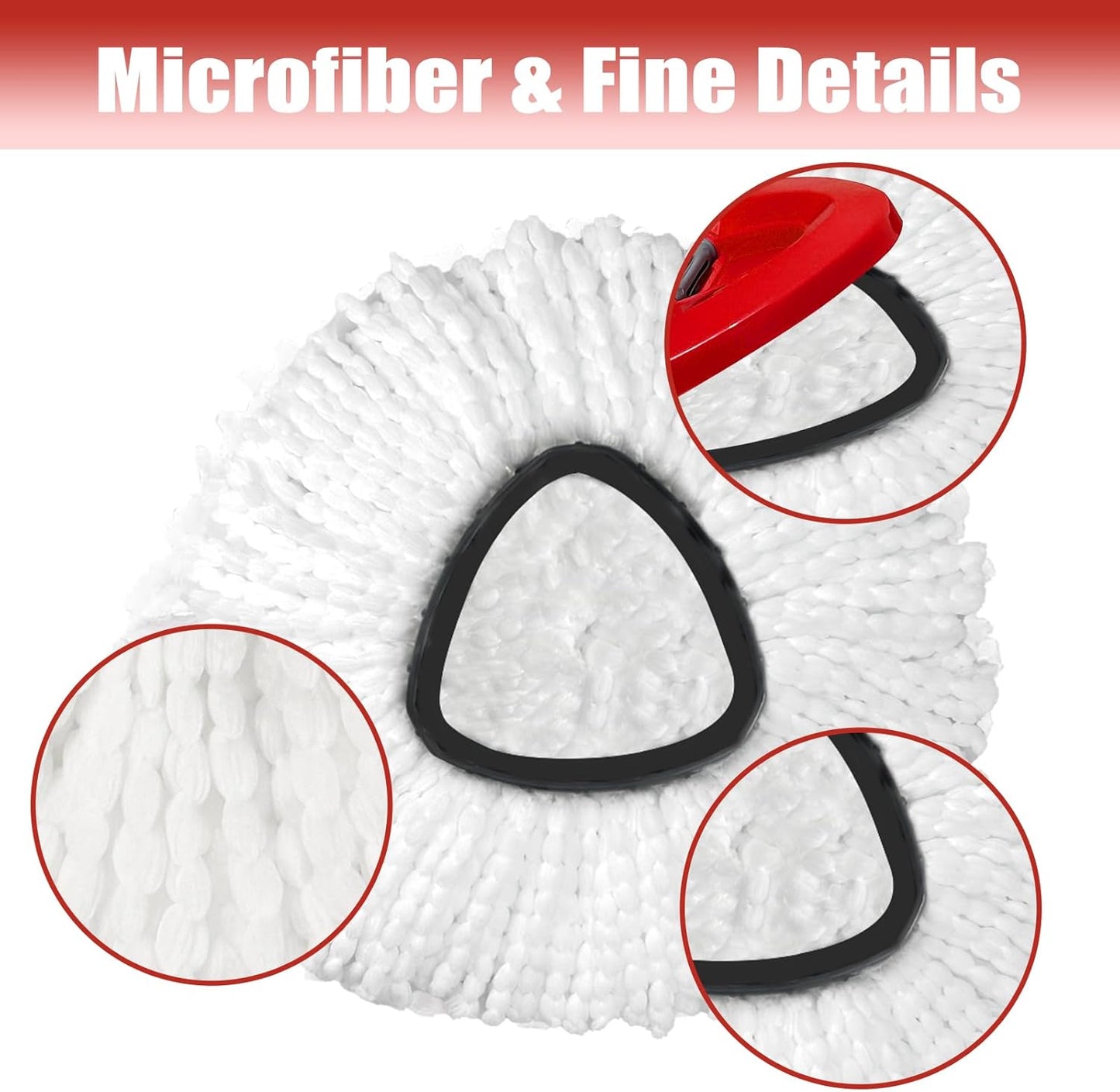 Mop Head Replacement, 3 Pack Spin Mop Refill Replace Head Compatible with O Cedar Easywring 1-Tank System, Great Cleaning Power, Microfiber, Helper Housework, Machine Washable Easy-to-Replace, White