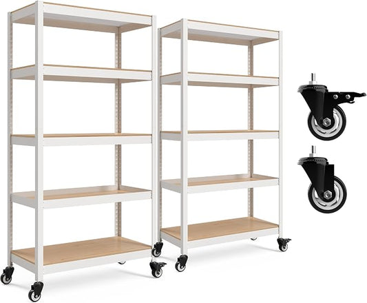 HOMEDANT House White 5-Tier Metal Rolling Cart Shelf Rack Casters Heavy Duty by TheBestOrganizingSolution
