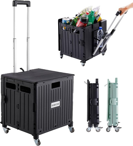 Folding Utility Cart Portable Rolling Crate Handcart Shopping Trolley by SUBICOO