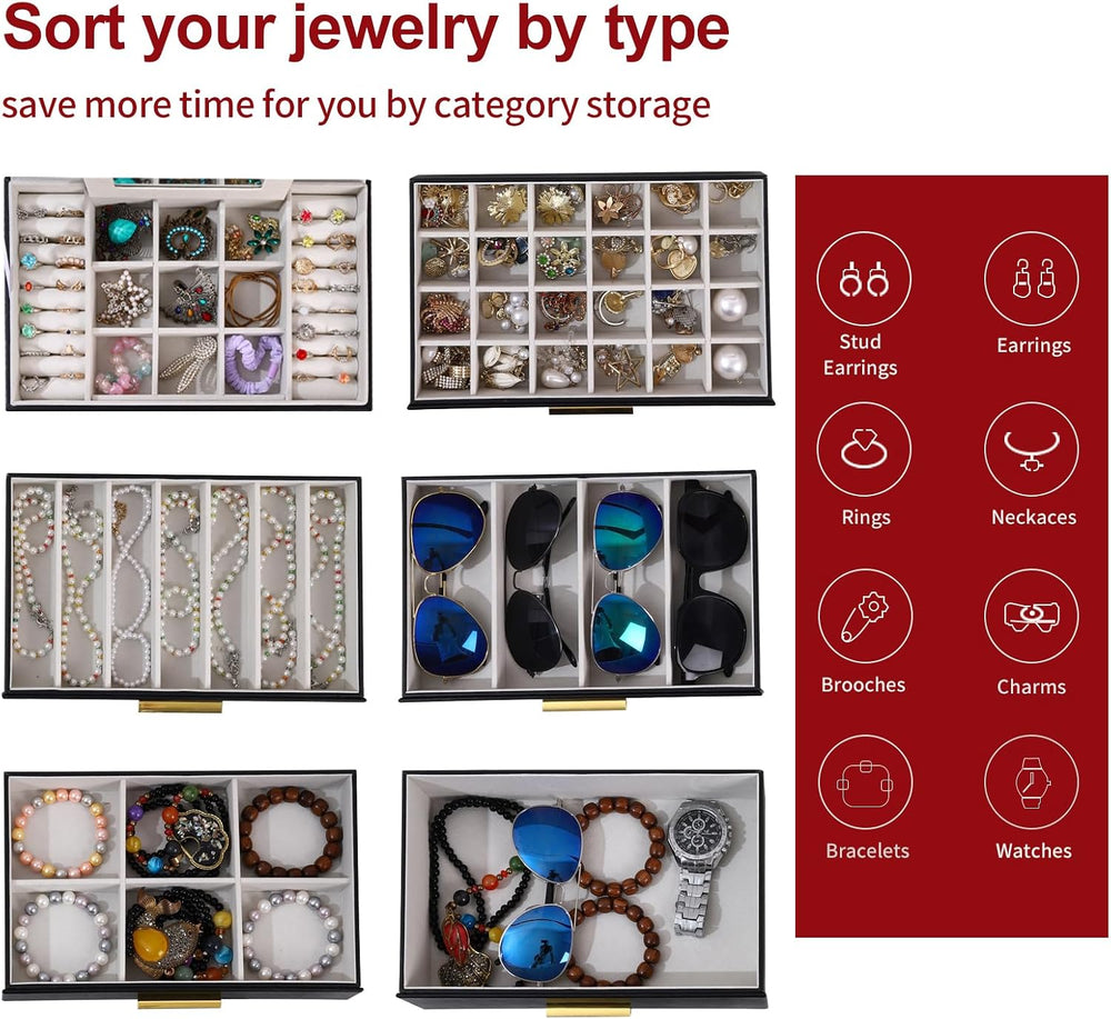 BOOVO Jewelry Boxes for Women, White and Black 6 Layer Large Jewelry Box for ...