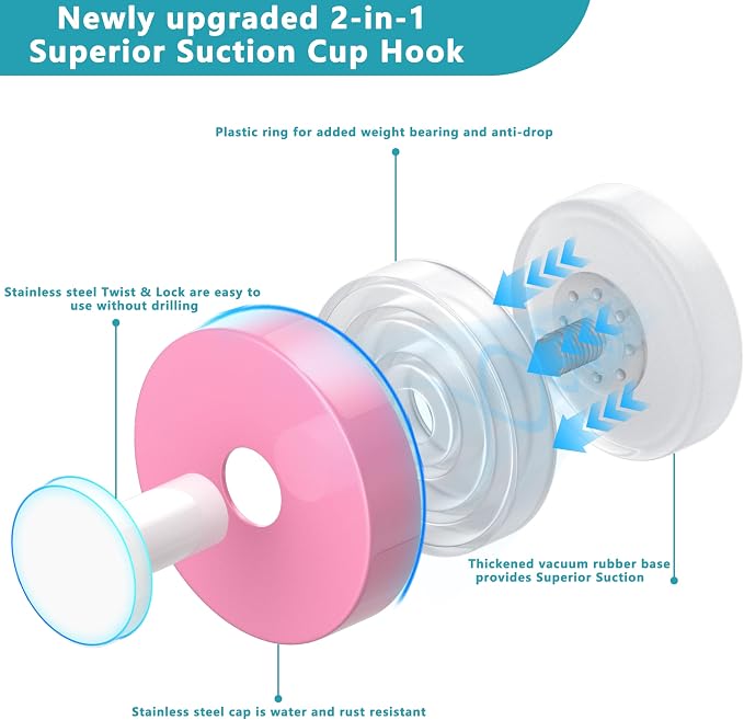 Suction Cup Hooks for Shower, Removable No Drill Towel Hooks, Upgraded 15 lbs - Image 5