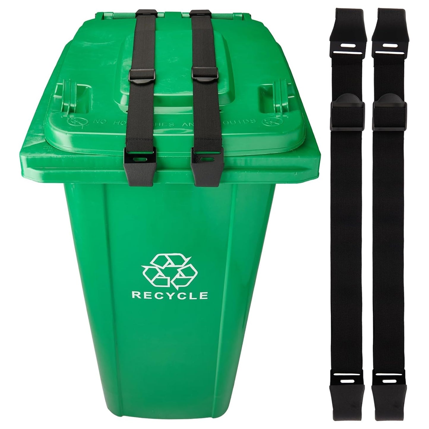 2PCS Bear Proof Trash Can Locks with Double Metal Claw - Adjustable Strap Garbage Can Locks for 28-96 Gallon Outdoor Bins, Animal Proof Against Raccoons - Black