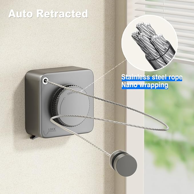 Retractable Clothesline Indoor, Non-Sagging Outdoor Clothes Line Retracting - Image 4