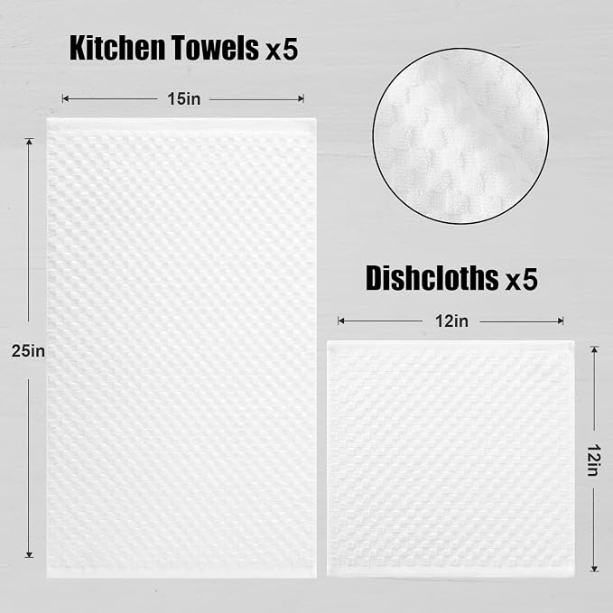 Fintale 100% Cotton Kitchen Towels and Dishcloths Set, 12 x 12 & 15 x 25 Inches - Image 2