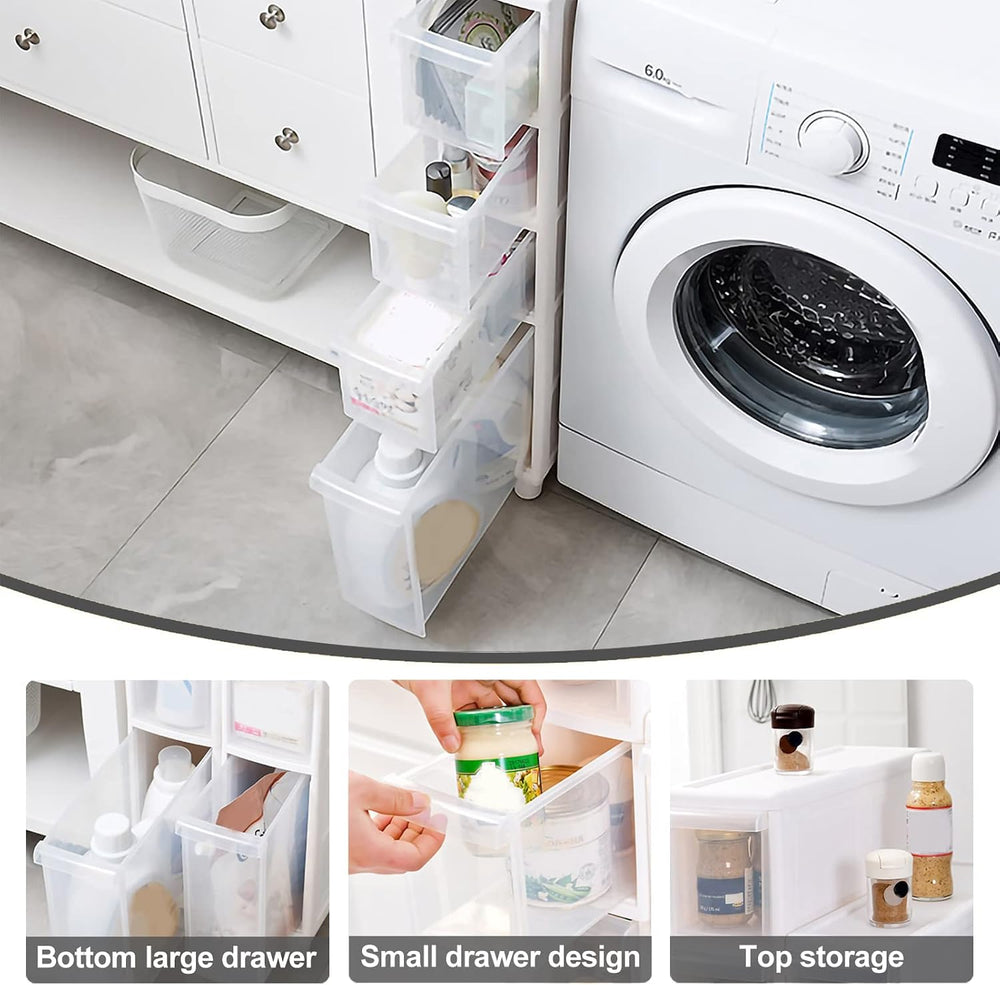 Narrow Tall Floor Cabinet for Bathroom, Vertical Storage Unit with 4 Clear Dr...