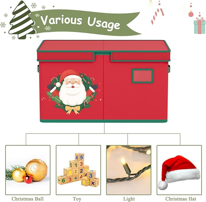 Christmas Ornament Storage Box Red Christmas Decoration Storage Containers 600D - Image 7