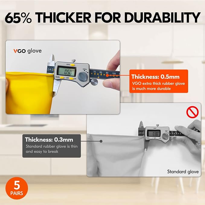 Vgo... 5-Pairs Reusable Household Gloves, Rubber Dishwashing gloves, Extra - Image 2
