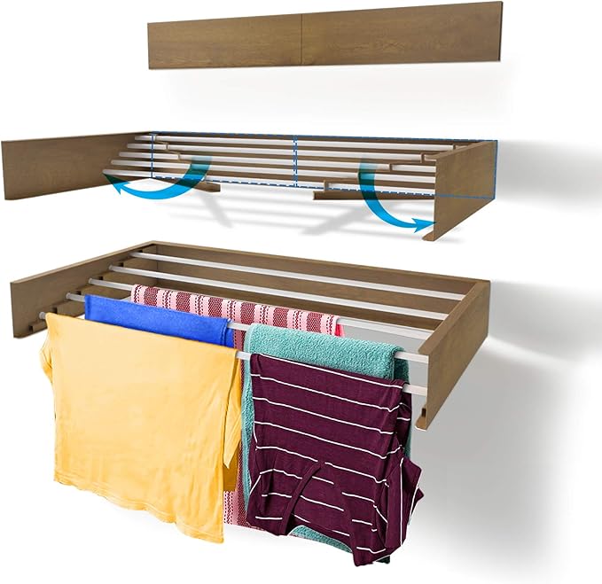 Step Up Laundry Drying Rack, Wall Mounted, Retractable Clothes Drying Rack by StepUpDryingRacks