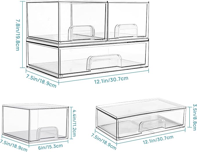 Vtopmart Stackable Storage Drawers Set of 3, Beauty Supplies, Pantry - Image 3