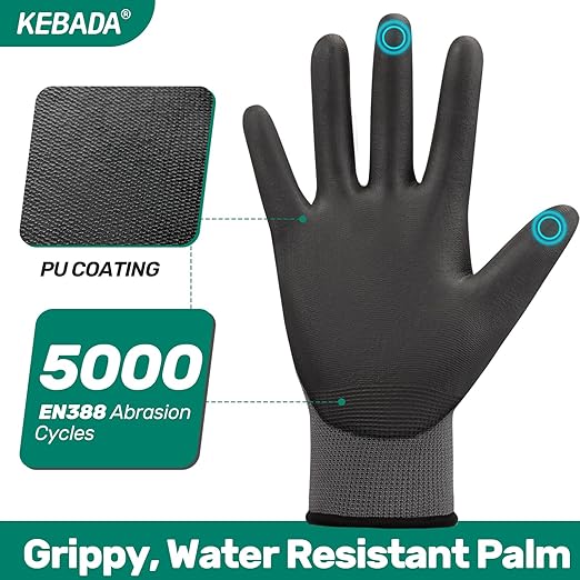 Kebada W1 Work Gloves for Men and Women, PU Coated Safety Gloves - Image 2
