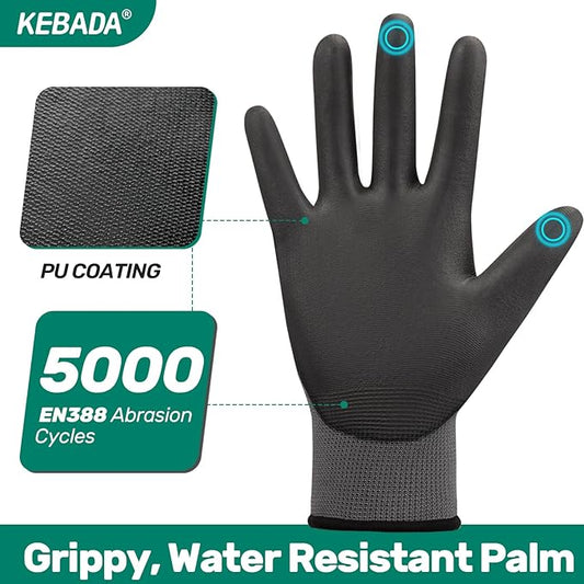 Kebada W1 Work Gloves for Men and Women, PU Coated Safety Gloves - Image 2