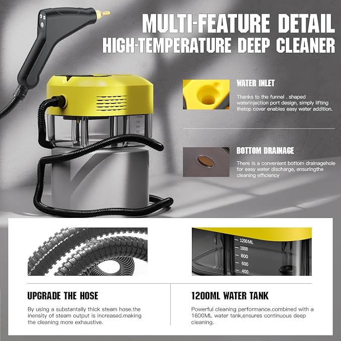 Steam Cleaner for Home＆Kitchen, 212°F High Temperature, 1200ML Tank, Portable - Image 3