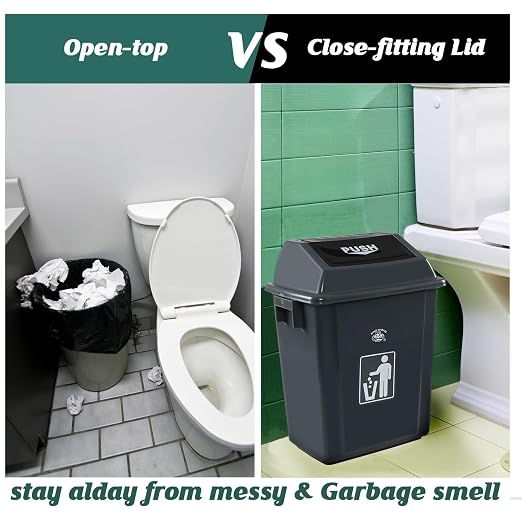 6 Gallon Plastic Swing Top TrashBin/Garbage Can, Lidded Wastebasket Trash Can - Image 5