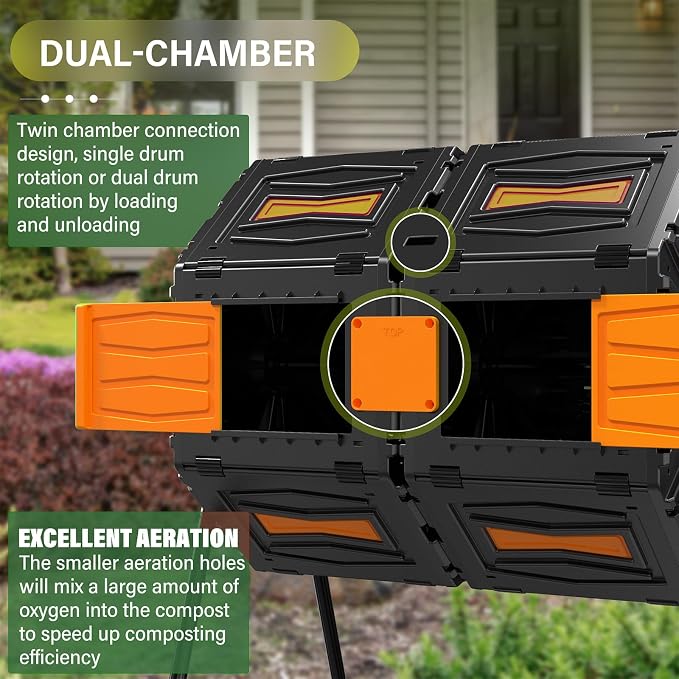 Compost Bin Outdoor, 45 Gallon / 170L Composter Tumbler, 360° Rotating Compost - Image 4