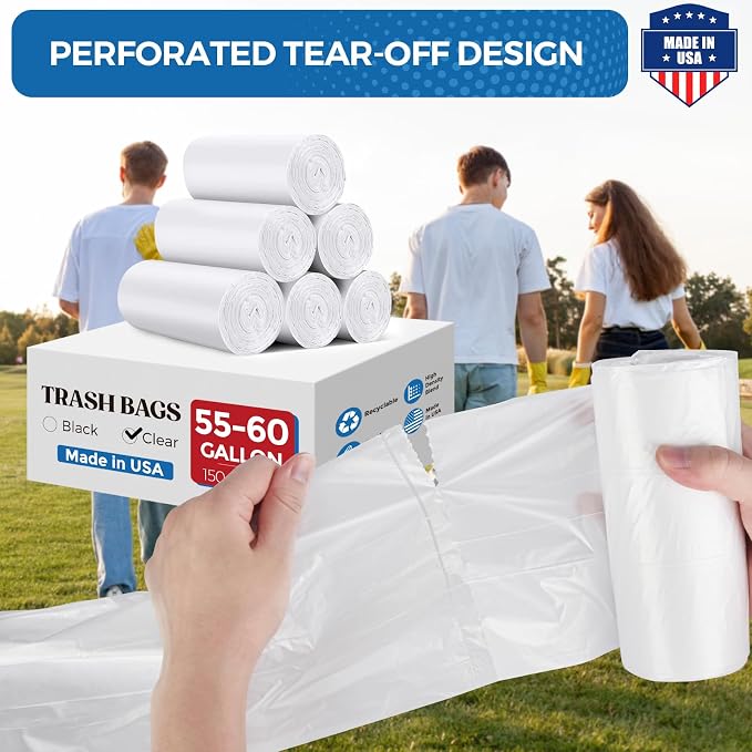 Fuxury 55-60 Gallon Heavy Duty Trash Bags, 23 Mic Thick, 38x58 in, Star-Seal - Image 5