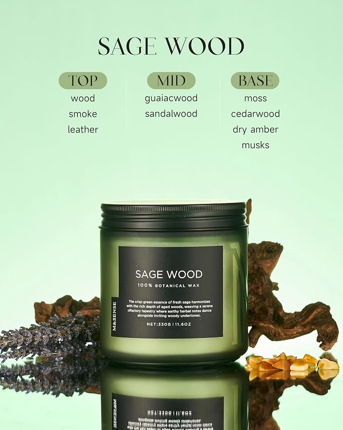M&SENSE Sage Wood Scented Candle, 11.6oz 70 Hours Long Lasting Clean Non Toxic - Image 2