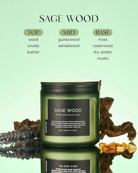 M&SENSE Sage Wood Scented Candle, 11.6oz 70 Hours Long Lasting Clean Non Toxic - Image 2